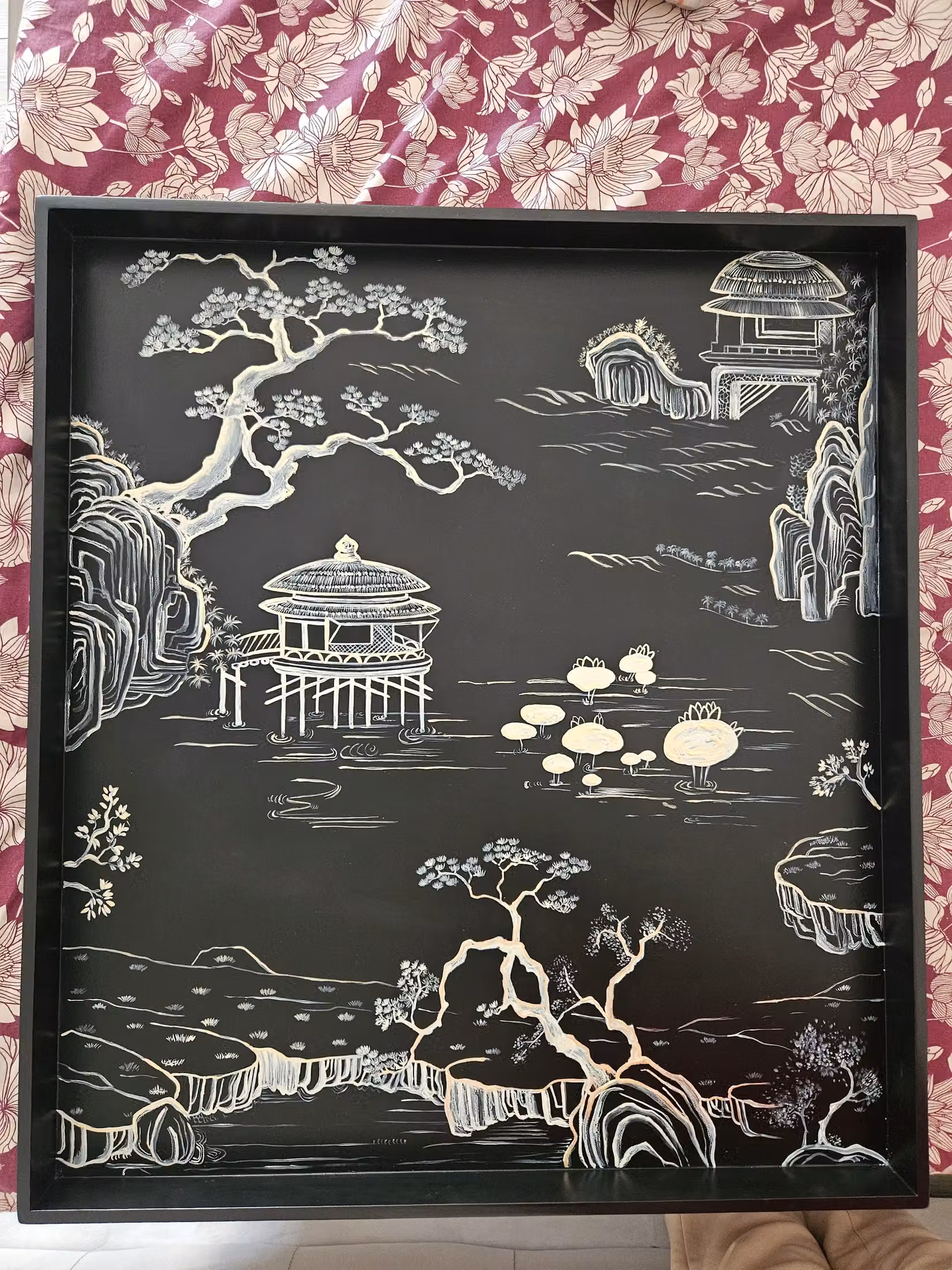 A monochrome landscape tray